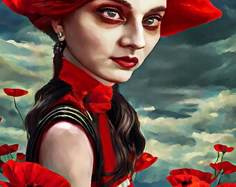 Queen of the Poppies original art print 8x10 inch semi gloss fantasy fairytale art print