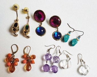 6 pairs handmade & vintage earrings mixed colors lot bead drops dangles jewerly