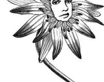 lilly flower with womans face printable art print clipart png download digital image graphics digital stamp black and white artwork