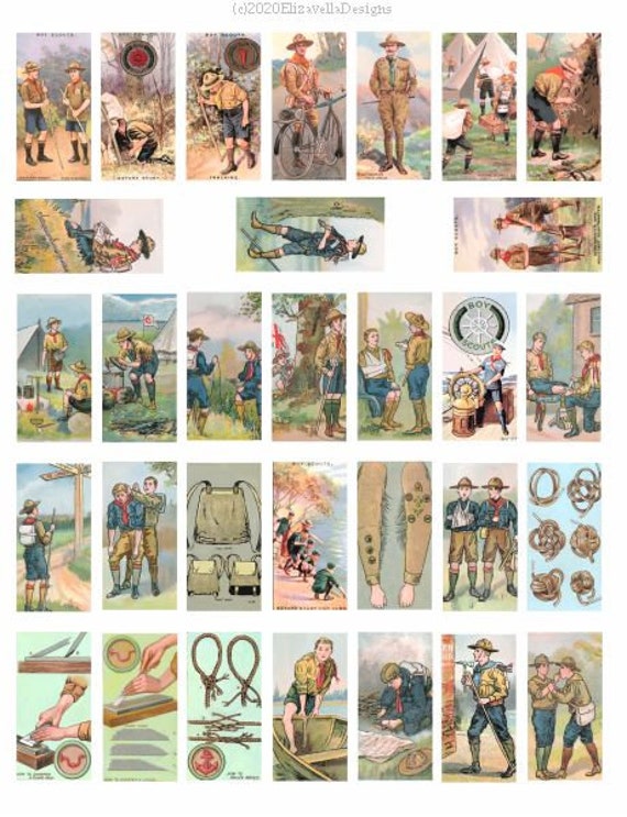 Digital domino Collage Sheet vintage boy scouts images 1x2 inch Printable Download for domino pendants magnets diy crafts scrapbooking