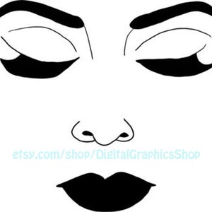 ojos cerrados mujeres cara svg png clipart, labios carnosos, arte de maquillaje imprimible jpg, impresión digital, descarga instantánea, gráficos de belleza