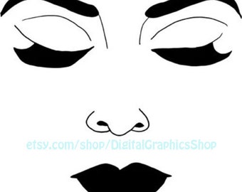 closed eyes womans face svg png clipart, full lips, jpg printable makeup art, digital print, instant download,  beauty graphics