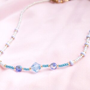 Blue Beaded Necklace with Crystal Accents