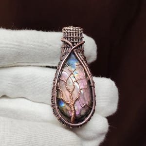 Labradorite Tree of Life Pendant, Copper Wire Wrapped Gemstone Jewelry