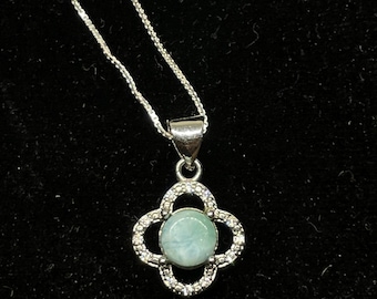 Véritable pendentif larimar en acier inoxydable 925 + chaîne en acier inoxydable massif 925 plaqué vermeil en or blanc 18 carats gratuite - Les deux pierres précieuses solides 925 WGP 18 carats