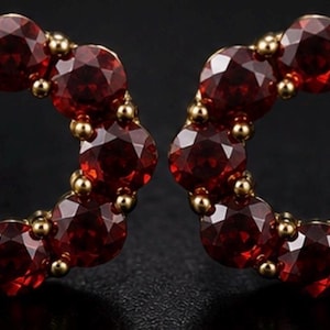 Certified Rest Assured Genuine 1 Total Carats Vivid Red Garnet Gemstones Studs Earrings 18K Rose Gold Vermeil Mark 925 Sterling Silver