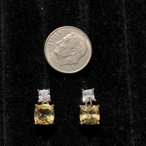 Certified Genuine Natural Golden Citrine 3 Carats Studs - 18K White Gold Vermeil Gold Plated Solid 925 Sterling Silver Gemstones Earrings