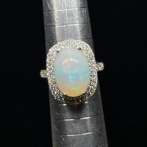 Certified Genuine Natural Mega 14x10mm Opal  - 18K White Gold Vermeil Solid 925 Sterling Silver Gemstone Statement Ring