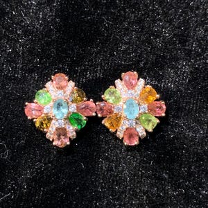 Certified Genuine Untreated Colorful Tourmaline  Studs Regal Earrings 18K Rose Gold Vermeil Gold Plated Solid 925 Sterling Silver Gemstones
