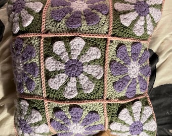 Handmade Crochet Flower Pillow: Retro Granny Square Decor