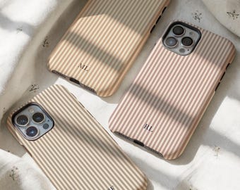 Personalized Monogram Phone Case Stripes Initials iPhone 16 15 14 13 12 11 Pro Max, Samsung Galaxy S25 Ultra Custom Case, iPhone 8Plus