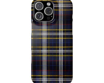 Navy Tartan Plaid Phone Case: Wireless Charging Compatible