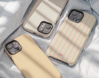 Personalized Monogram Phone Case Stripes Initials iPhone 17 16 15 14 13 Pro Max, Magsafe Phone Case, Custom Name Phone Case