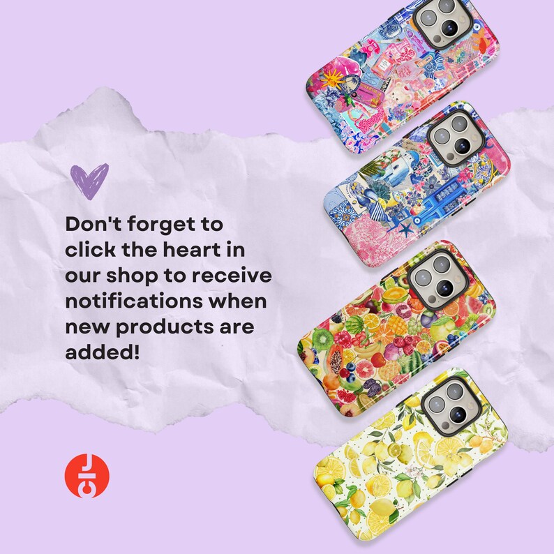 May include: Five different iPhone cases with colorful designs. The cases feature a variety of patterns, including fruit, flowers, and abstract designs.