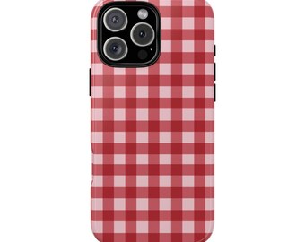 Red Gingham Checkered Phone Case, Dual Layer Protection