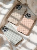 Boho Gingham Personalized Monogram Phone Case Initials iPhone 16 15 14 13 12 11 Pro Max, Samsung Galaxy S25 Ultra Custom Case, iPhone 8Plus