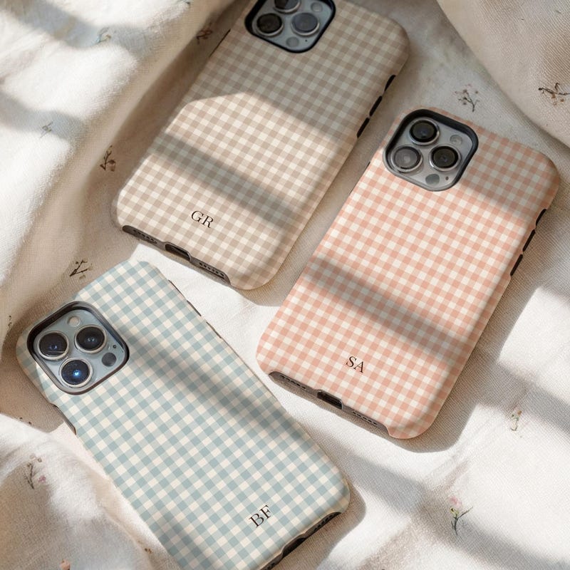Boho Gingham Personalized Monogram Phone Case Initials