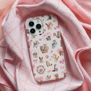 Cat Phone Case, Coquette Phone Case for iPhone 15 14 13 12 11 Pro Max 8 Plus X, Google Pixel 8 Pro, Samsung Galaxy S24 S23 S22 Ultra