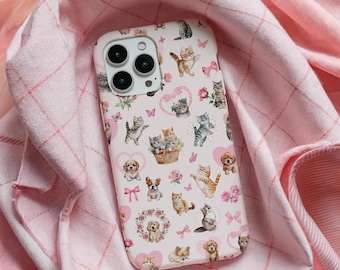 Cat Dog Collage Phone Case, Cute Coquette Aesthetic
