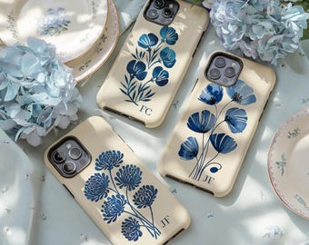 Monogram Birth Flower Phone Case, Personalized Toile Design