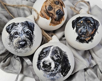 Boules de Noël en céramique avec portrait d'animal de compagnie