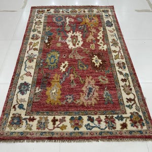 Maroon Oushak Rug: Hand-Knotted Wool Area Rug