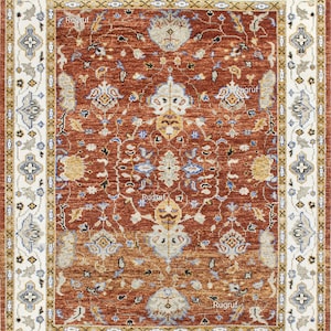 Hand Knotted Maroon Oushak Rug: Vintage Turkish Wool Area Rug