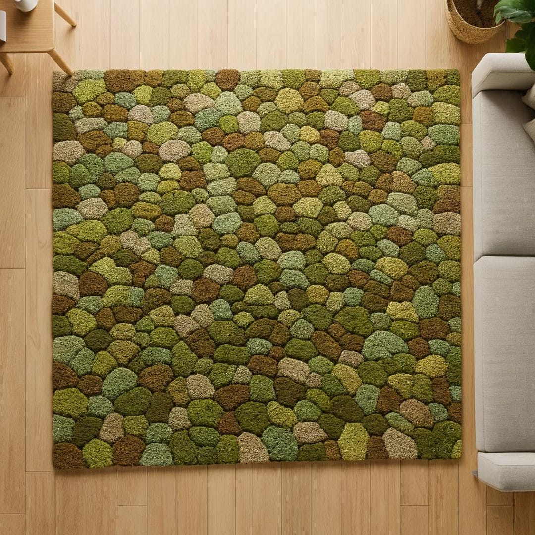 Hand Tufted Moss Rug | Nature Inspired Pebble Carpet | Green Earth Tone ...