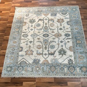 Hand Knotted Oushak Wool Rug: Off White Turkish Area Rug