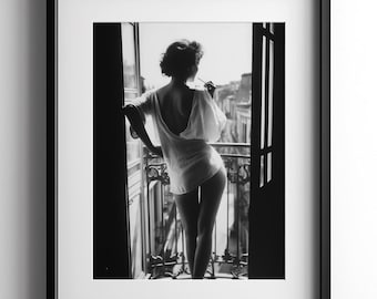 Paris Woman Black & White Photo, Bar Cart Poster Wall Art, Glamorous Fashion, Vintage Feminist Decor, Fine Art Print, Digital Download