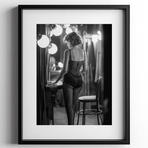 Burlesque Girl Wall Art, Bar Cart Print, Black & White Poster, Glamorous Fashion Vintage Decor, Nostalgic Photograph, Digital Download