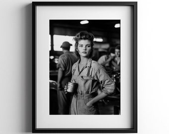 Woman at Work Wall Art, Female Mechanic Print, Vintage Poster, Feminist Art, Feminism Artwork, Retro Decor, Strong Women, Digital Download