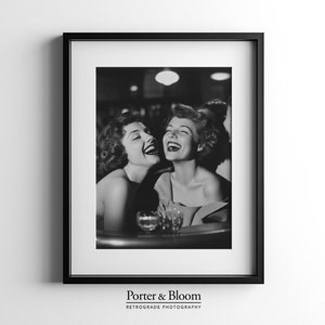 Women Laughing in Bar Print, Black and White Photo, Vintage Poster, Alcohol Art, Bar Cart Wall Art, Retro Cocktail Decor, Digital Download
