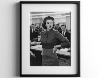 Woman at Work Wall Art, Female Boss Print, Vintage Poster, Feminist Art, Feminism Artwork, Retro Decor, Strong Women Decor, Digital Download