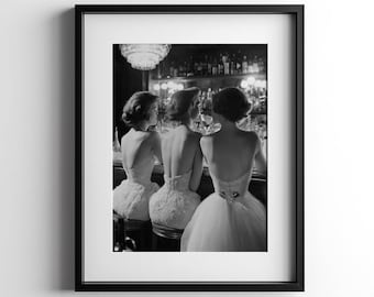 Glamorous Ladies Cocktail Bar Print, Black & White Poster, Vintage Photo, Fun Women Alcohol Bar Cart Wall Art, Retro Decor, Digital Download