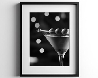 Martini Cocktail Olives Print, Minimalist Wall Art, Cocktail Menu Poster, Alcohol Poster, Hand-Drawn, Kitchen Bar Drinks, Digital Download