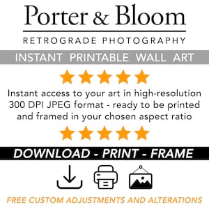 May include: Instant printable wall art download.  Download, print, and frame your art in high-resolution 300 DPI JPEG format.  Free custom adjustments and alterations are available.
