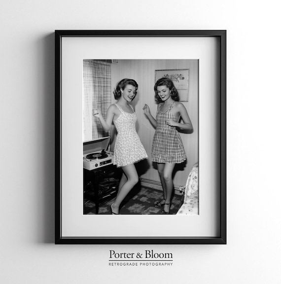 Girls Dancing Print, Female Friendship Print, Vintage Poster