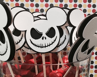 Jack Skellington Mickey Head Double Sided Cupcake Toppers