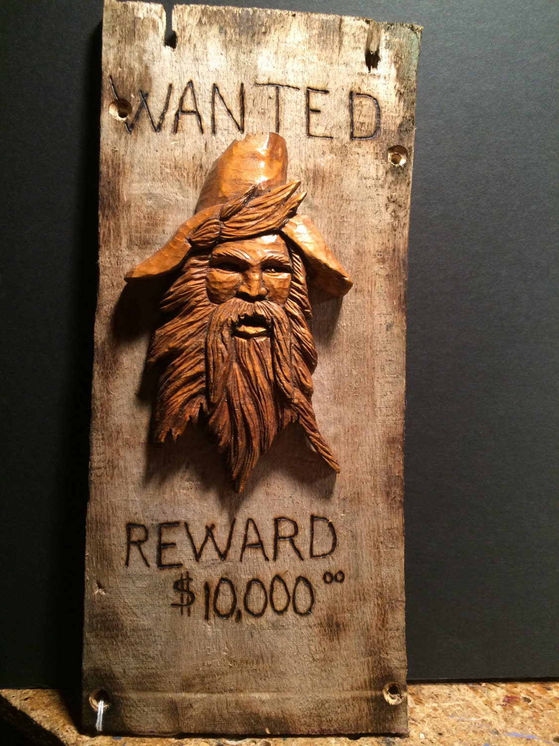 Wanted poster wood carving Etsy