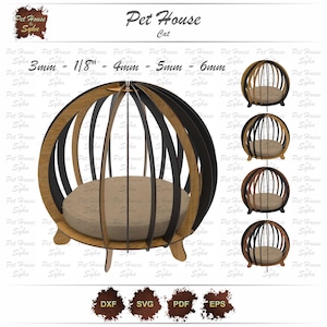 Laser Cut Round Cage Demountable Cat House SVG, Laser Cut Pet House SVG, Laser Cut File, Digital File Instant Download