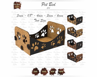 Katzenbett Laser Cut Datei - Pfotenabdruckmuster, zwei Größen