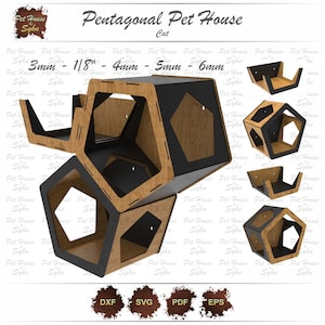 Lasergesneden muur opknoping vijfhoekig kattenhuis SVG, muur opknoping stap SVG, muur opknoping bed SVG, lasergesneden bestand, digitaal bestand direct downloaden