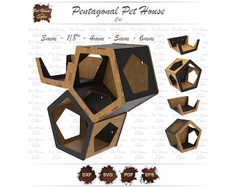 Modulares Katzen Wandregal Laser Cut File – Hexagon Katzenhaus & Bett