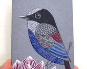 Travel journal -pocket moleskin, bird with lotus Bird Art - Praying journal - mini notebook