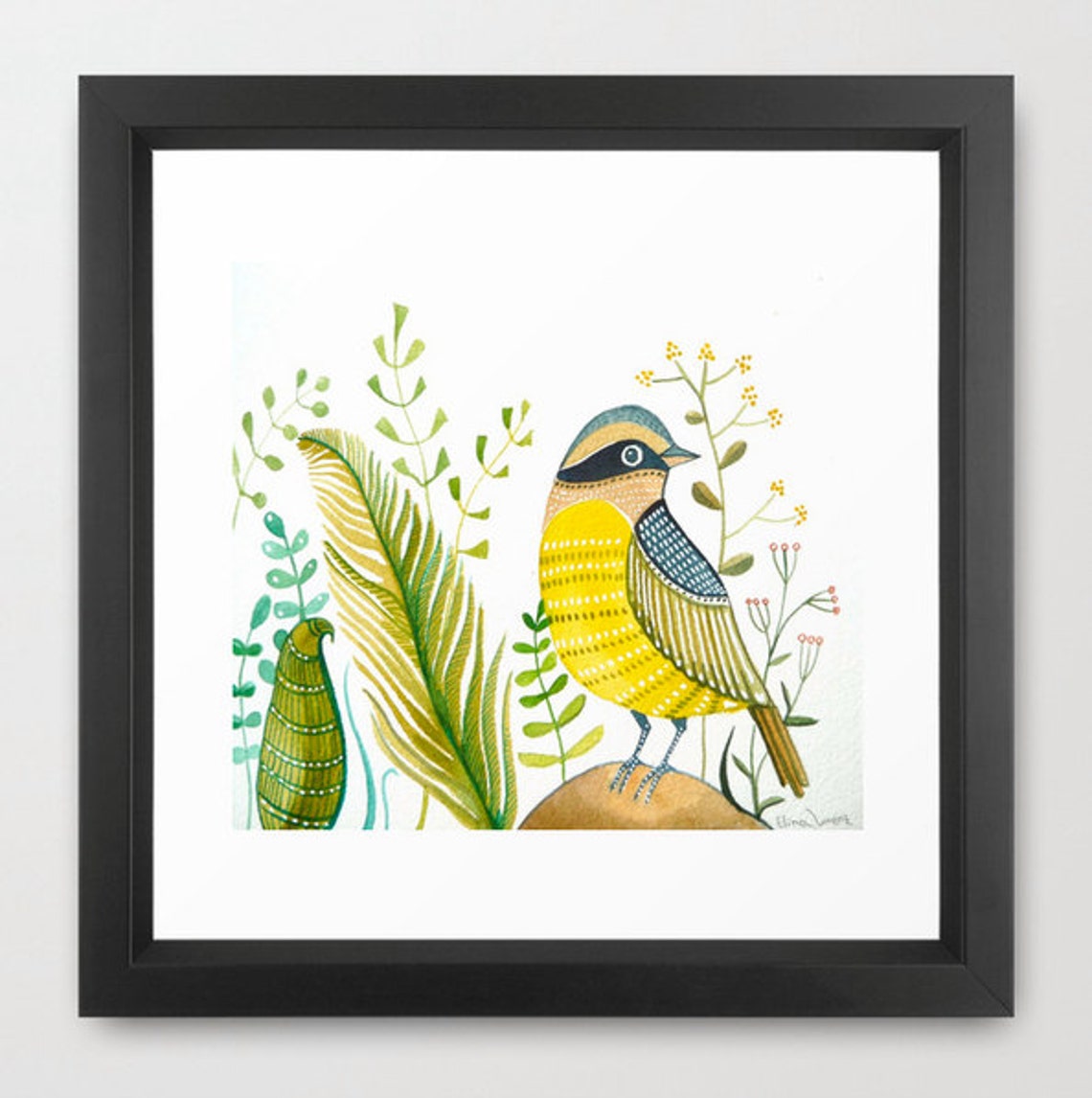 Yellow bird with plants floral wall art /Print from Etsy