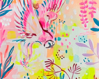 Pink Owl Original acrylic painting, wall art