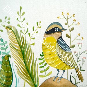 Yellow bird with plants floral wall art /Print from  Etsy