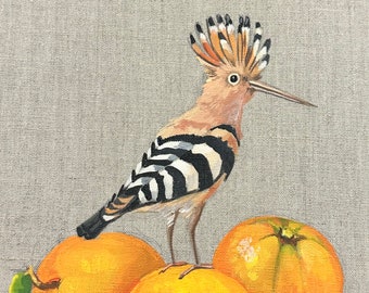 Hoopoe Bird with Oranges original painting wall art