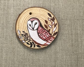 Hand painted wooden ornament of an Owl